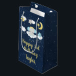 Elephant Yellow and Navy Happy Birthday Small Gift Bag<br><div class="desc">This cute and whimsical gift bag can be personalized with a name or title,  such as daughter,  granddaughter,  niece,  friend etc. It features an adorable baby elephant in a gold crown sitting on a cloud with falling stars. In the background is a starry night sky and crescent moon.</div>