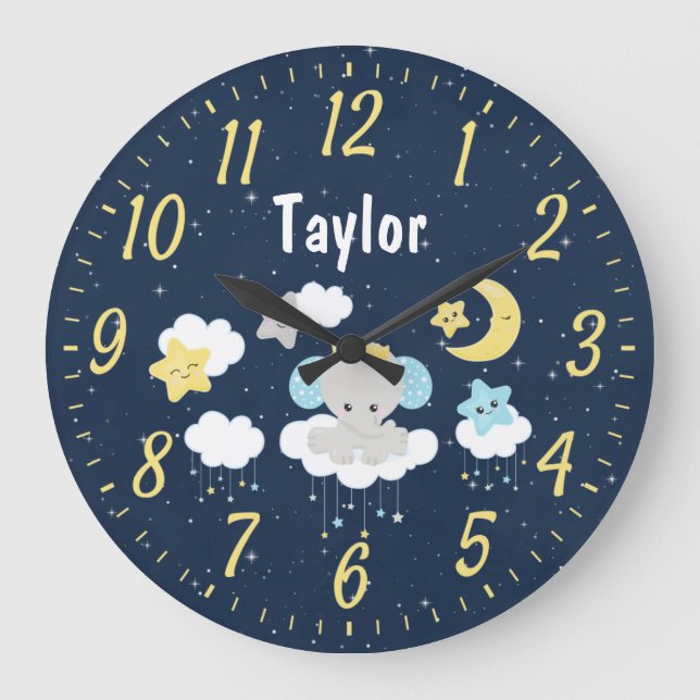 Elephant Yellow and Navy Large Clock (Front)