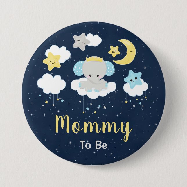 Elephant Yellow and Navy Mommy To Be 3 Inch Round Button (Front)