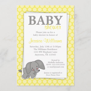 Elephant Yellow Dots Gender Neutral Baby Shower Invitation