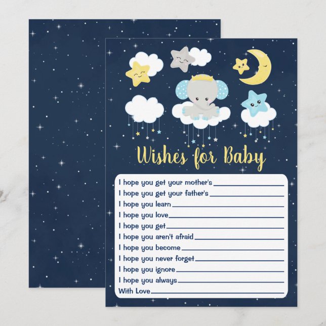 Elephant Yellow Navy Baby Shower Wishes For Baby Invitation (Front/Back)