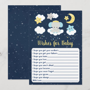 Elephant Yellow Navy Baby Shower Wishes For Baby Invitation