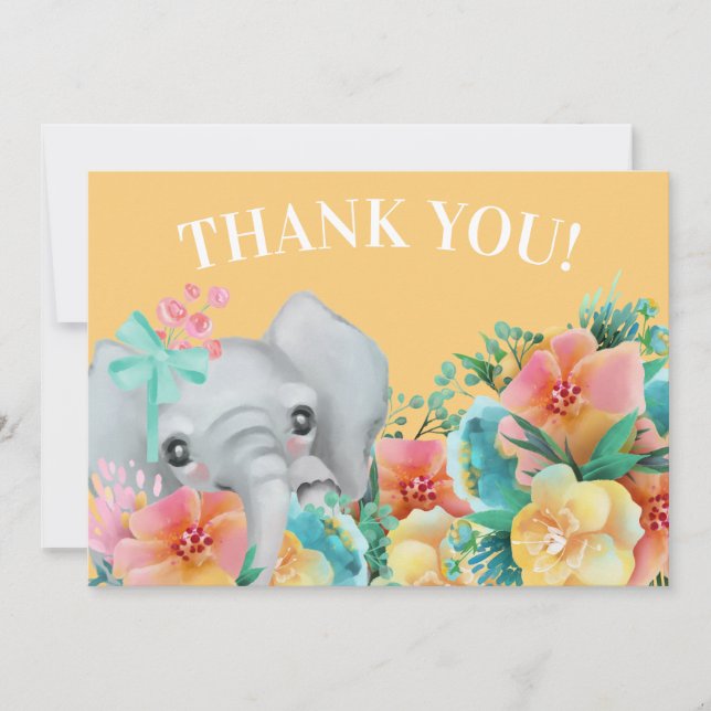 Elephant Yellow Pink Teal Floral Thank You (Front)