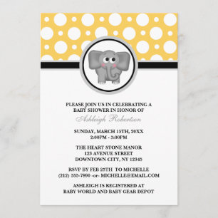Elephant Yellow Polka Dot Baby Shower Invitations
