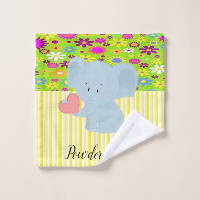 Elephant Yellow Stripe Bathroom Towel Sets (Wash Cloth)