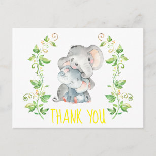 Elephant Zoo Animals Baby Shower Thank You Note Postcard