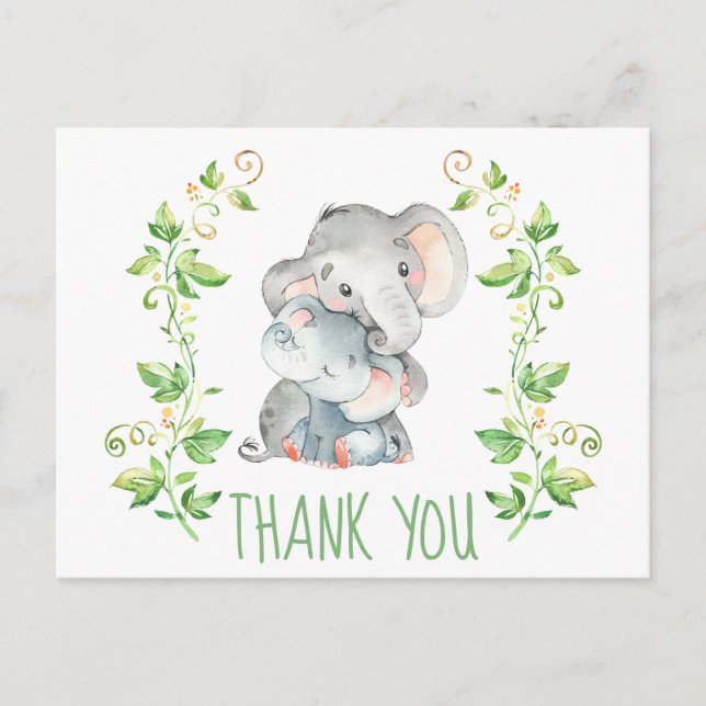 Elephant Zoo Animals Baby Shower Thank You Note Postcard (Front)