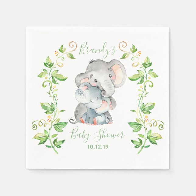 Elephant Zoo Jungle Animals Baby Shower Napkin (Front)