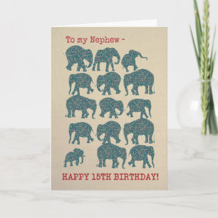 Elephants 15th Birthday Card for Nephew