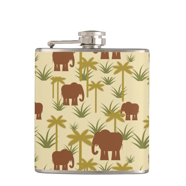 Elephants And Palms In Camouflage Hip Flask (Front)
