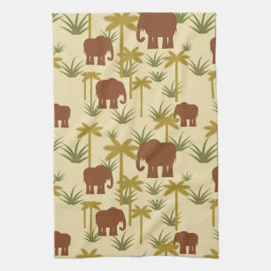 Elephants And Palms In Camouflage Kitchen Towel