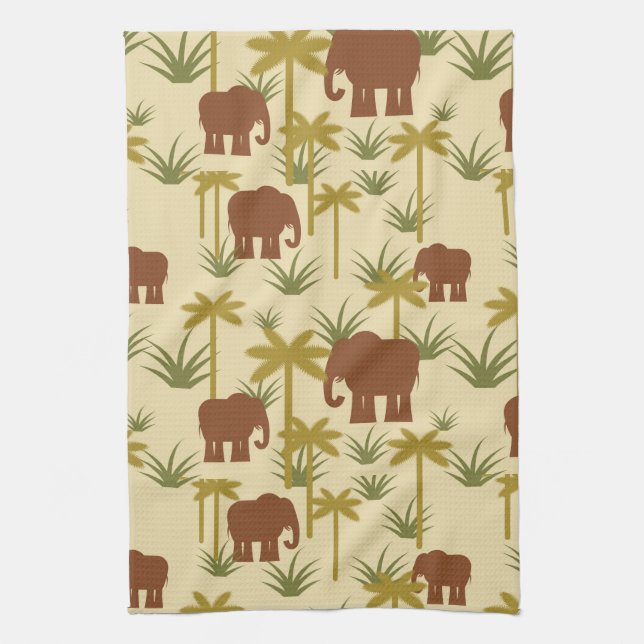 Elephants And Palms In Camouflage Kitchen Towel (Vertical)