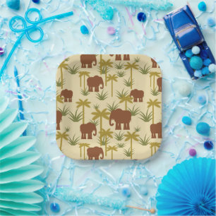 Elephants And Palms In Camouflage Paper Plate