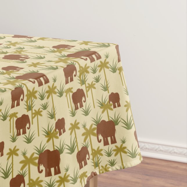 Elephants And Palms In Camouflage Tablecloth (In Situ)