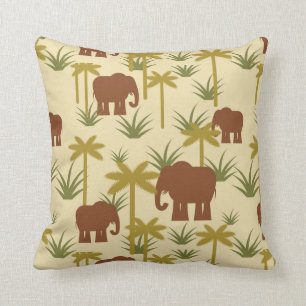 Elephants And Palms In Camouflage Throw Pillow
