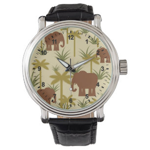Elephants And Palms In Camouflage Watch