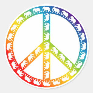 Elephants and Peace Symbol Classic Round Sticker