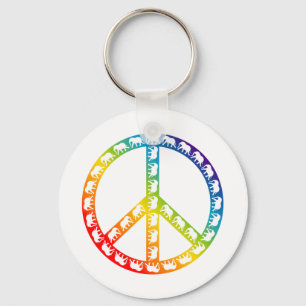 Elephants and Peace Symbol Keychain
