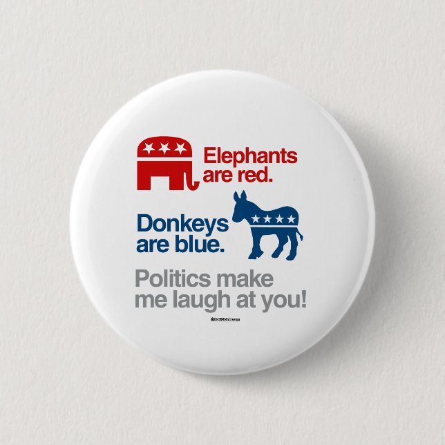 ELEPHANTS ARE RED. DONKEYS ARE BLUE. 2 INCH ROUND BUTTON (Front)