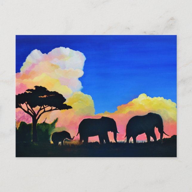 Elephants At Dusk Postcard (Front)
