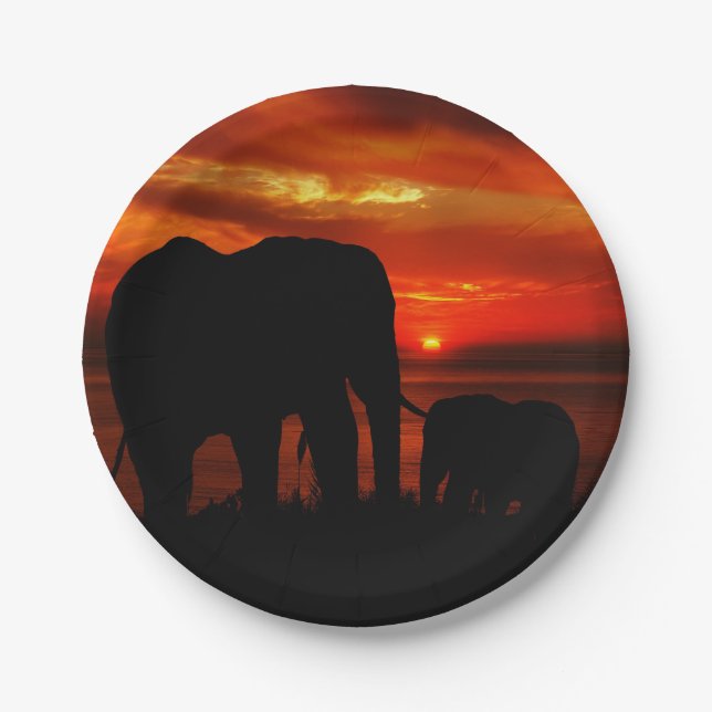 Elephants at Sunset Paper Plate (Front)