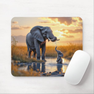 Elephants At the Watering Hole Mouse Pad