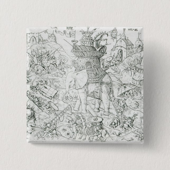 Elephants at War 2 Inch Square Button (Front)