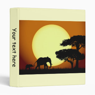 Éléphants au classeur de coucher du soleil