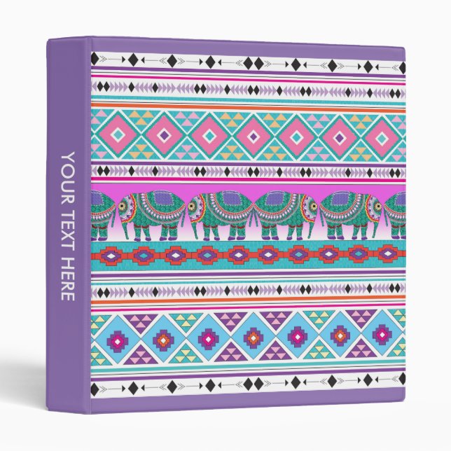 Elephants Aztec Tribal Pattern Binder (Front/Spine)
