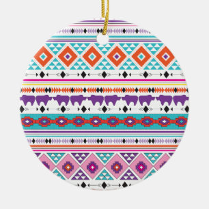 Elephants Aztec Tribal pattern graphic Ceramic Ornament