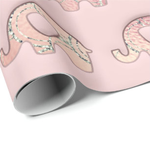 Elephants Baby Shower Girl Pink Peach Rose Wrapping Paper