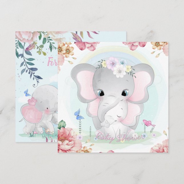 Elephants Baby Shower Invitation (Front/Back)