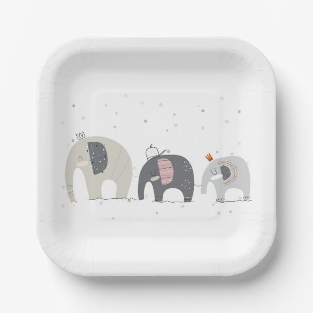 Elephants Baby Shower Paper Plates (Front)