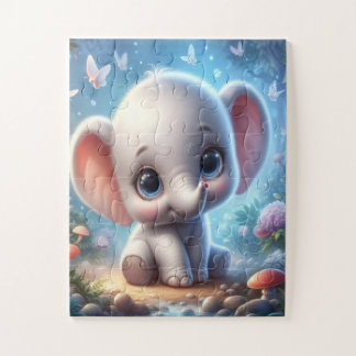 Éléphants blancs mignons et heureux Puzzles