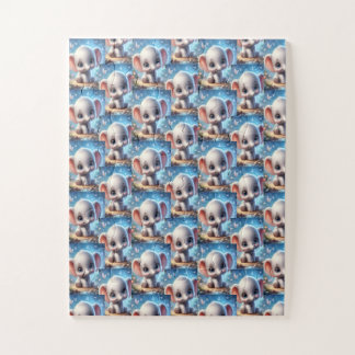 Éléphants blancs mignons et heureux Puzzles