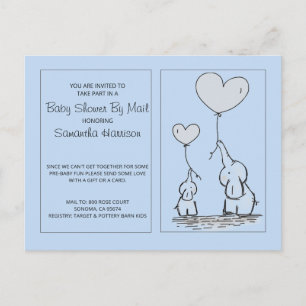 Elephants Blue Baby Boy Baby Shower By Mail Invitation Postcard