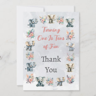 Eléphants Boho Jungle Fleurs Gris Carte de remerci