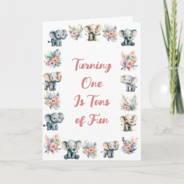 Elephants & Boho Jungle Flowers Birthday Invitation (Front)