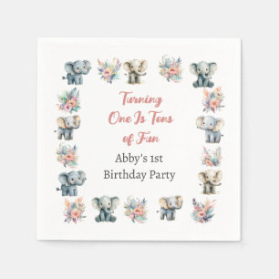 Elephants & Boho Jungle Flowers Birthday Napkin