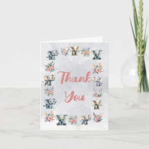 Elephants Boho Jungle Flowers Grey Thank You Card