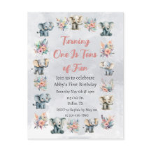 Elephants & Boho Jungle Flowers on Grey Birthday