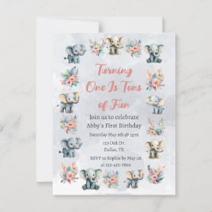 Elephants & Boho Jungle Flowers on Grey Birthday  Postcard