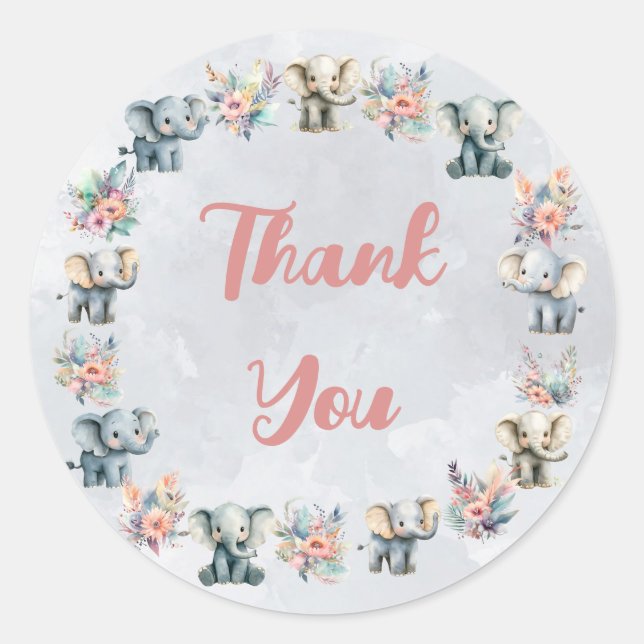 Elephants & Boho Jungle Flowers on Grey Sticker (Front)