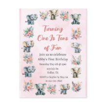 Elephants & Boho Jungle Flowers on Pink Birthday 