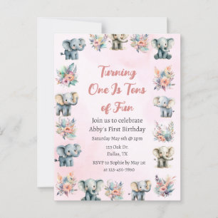 Elephants & Boho Jungle Flowers on Pink Birthday  Postcard