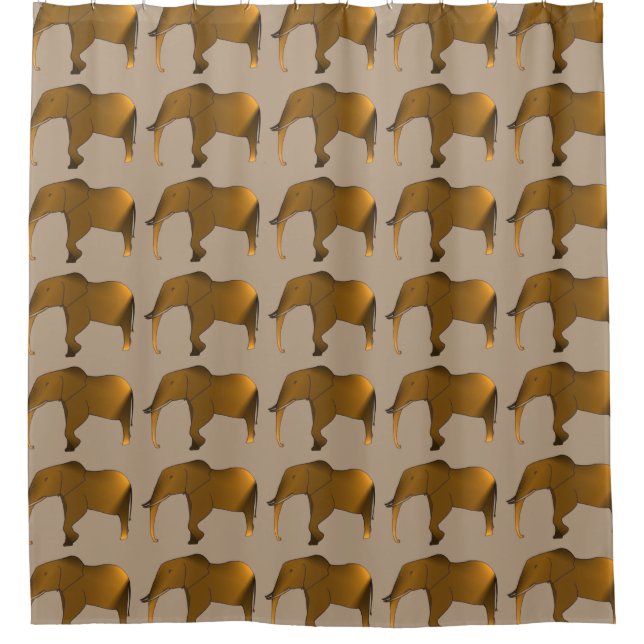 Eléphants Brown Herd Peinture Douche Rideaux (Devant)