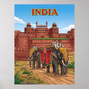 Elephants carrying riders  poster