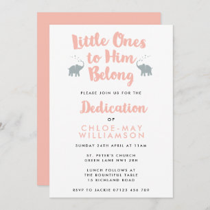 Elephants Christian Dedication Invitation Corail
