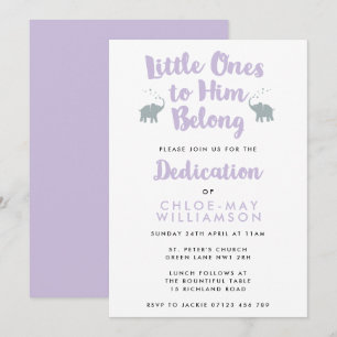 Elephants Christian Dedication Invitation Lilac