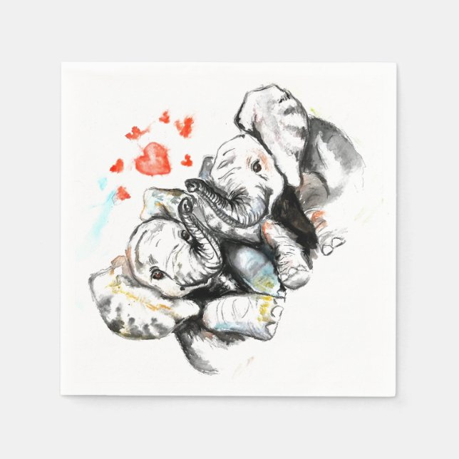 Elephants Couple Love Napkins - Customizable (Front)